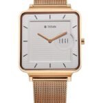 Titan Edge Quad Quartz Analog White Dial With Rose Gold Stainless Steel Strap Watch For Men