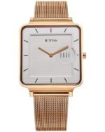 Titan Edge Quad Quartz Analog White Dial With Rose Gold Stainless Steel Strap Watch For Men