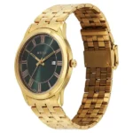 Titan Karishma Festive Analog with Green Dial Full Roman Numerals Yellow Gold Stainless Steel Strap Watch for Men - Image 3