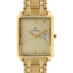 Titan Quartz Analog with Day and Date Champagne Dial Stainless Steel Strap watch for Men