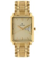 Titan Quartz Analog with Day and Date Champagne Dial Stainless Steel Strap watch for Men