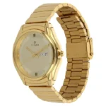 Titan Quartz Analog with Day and Date Champagne Dial Golden Stainless Steel Strap Watch For Men