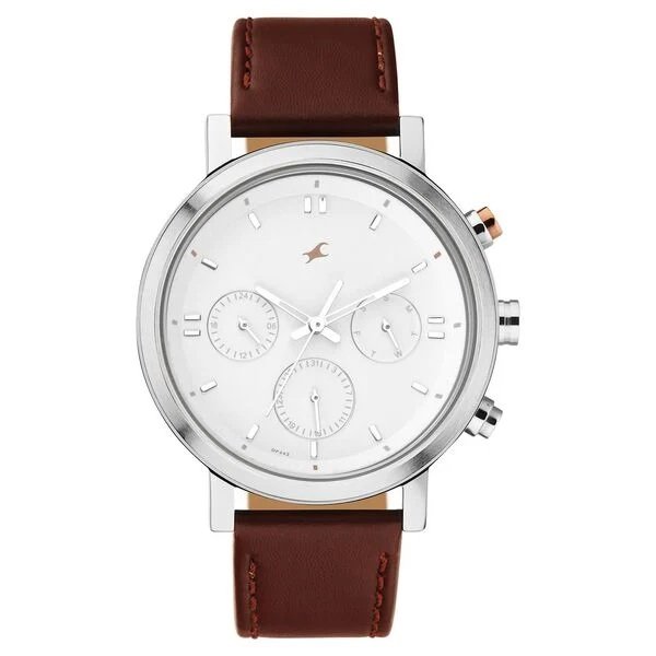 3287KL02_2 Fastrack Tick Tock Quartz Analog White dial Leather Strap Watch for Guys - Image 1