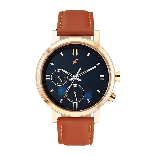3287KL03_2 Fastrack Tick Tock Quartz Analog Blue dial Leather Strap Watch for Guys - Image 1