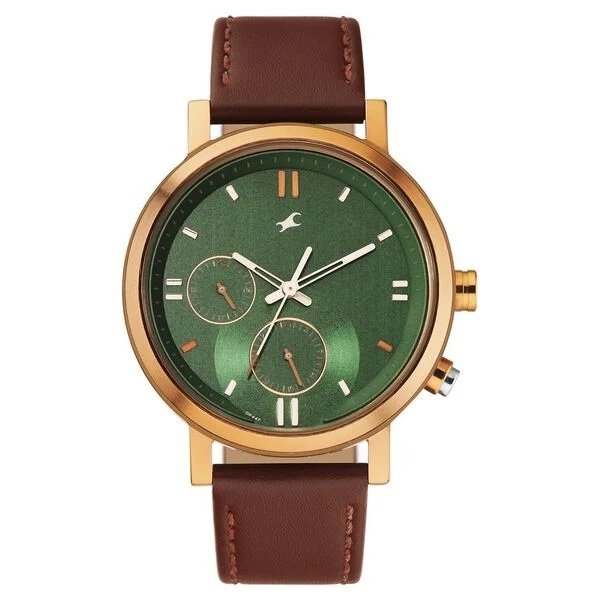 3287KL04_2 Fastrack Tick Tock Quartz Analog Green dial Leather Strap Watch for Guys - Image 1