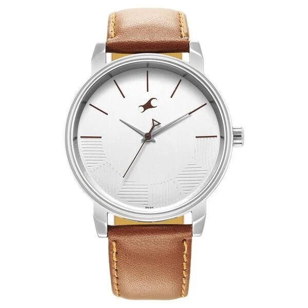 3291SL02_2 Fastrack Stunners Quartz Analog Silver Dial Leather Strap Watch for Guys - Image 1