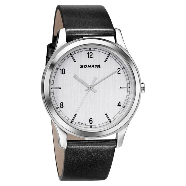 7135SL01_1 Sonata Quartz Analog Silver Dial Leather Strap Watch for Men - Image 1