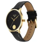 Sonata Gold Quartz Analog Watch for Men with Black Dial Leather Strap With An Eye-Catching Gold Coin on Dial - Image 2