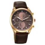 Sonata Magna Quartz Multifunction Brown Dial Rose Gold Leather Strap Watch For Men