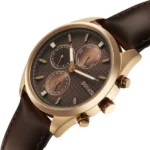 Sonata Magna Quartz Multifunction Brown Dial Rose Gold Leather Strap Watch For Men - Image 4