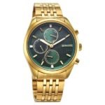 Sonata Magna Quartz Multifunction Green Dial Golden Stainless Steel Strap Watch For Men