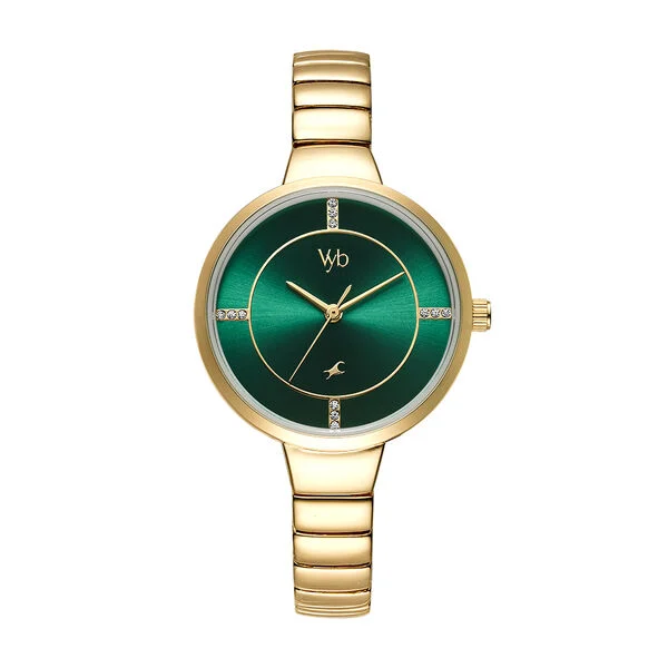 FV60017YM01W_1 Fastrack Vyb Enigma Quartz Analog Green Dial Stainless Steel Strap Watch for Girls - Image 1