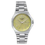 Sonata Poze Quartz Analog Yellow Dial Silver Colour Stainless Steel Strap Watch For Men