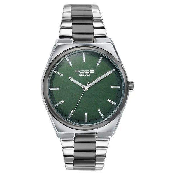 SP70078KM01_2 Sonata Poze Quartz Analog Green Dial Two Toned Metal Strap Watch For Men - Image 1