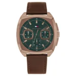Tommy Hilfiger Quartz Multifunction Green Dial Brown Leather Strap Watch for Men