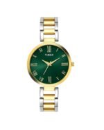 Fashion Women Quartz Green Dial Analog Stainless Steel Watch TW000X274