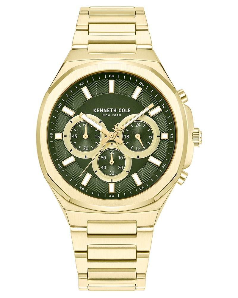 kcwgi2104905mnw_1 Kenneth Cole Quartz Chronograph Green Dial Golden Stainless Steel Strap Watch For Men - Image 1