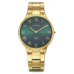 Titan Edge Gleam Quartz Analog Green Dial Golden Stainless Steel Strap Watch For Women