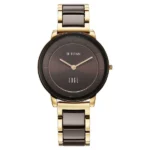 Titan Edge Melange Quartz Analog Brown Dial Rose Gold Steel & Ceramic Strap Watch For Women