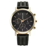 Fastrack Chrome K Quartz Multifunction Black Dial Black Leather Strap Watch For Guys