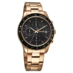 Sonata Chronos Quartz Analog with Date Black Dial Rose Gold Colour Stainless Steel Strap Watch For Men - Image 2