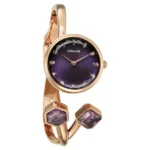 Sonata Aura Quartz Analog Purple Dial Rose Gold Stainless Steel Strap Watch For Women