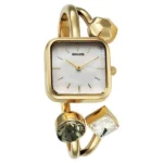 Sonata Aura Quartz Analog White Mother of Pearl Dial Golden Stainless Steel Strap Watch For Women