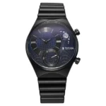 Titan Micromotors Analog with Date and Sun-Moon Sub-Dial and Blue Dial Black Stainless Steel Strap Watch for Men