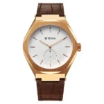Titan Contour Analog with Small Second and White Dial Brown Leather Strap Watch for Men - Image 2