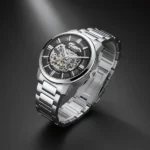 Titan See-Through Skeletal Automatic Analog with Black Dial Silver Stainless Steel Strap Watch for Men