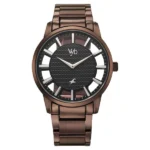 Vyb Horizon By Fastrack Quartz Analog Black Dial Brown Stainless Steel Strap Watch For Guys