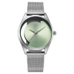 Vyb Runway By Fastrack Quartz Analog Green Dial Silver Stainless Steel Strap Watch For Girls