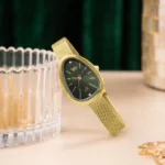 Vyb Prodigy By Fastrack Quartz Analog Green Dial Golden Stainless Steel Strap Watch For Girls