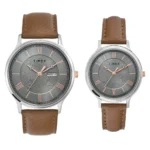 Timex Pairs Grey Round Analog Brass Dial Watch - Image 3