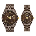 TIMEX Trendline Brown Round Dial Analog Pair's Watch