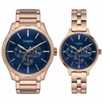 Timex Fashion Collection Premium Quality Multifunction Pair's Analog Blue Dial Coloured Quartz Watch, Round Dial with 44 mm Case width