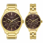 Timex Fashion Collection Premium Quality Multifunction Pair's Analog Brown Dial Coloured Quartz Watch, Round Dial with 44 mm Case width - Image 4