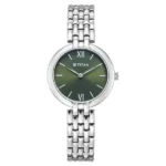 Titan Workday Wonders Quartz Analog Green Dial Silver Metal Strap Watch For Women