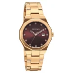 Titan Purple Time Deluxe Quartz Analog Brown Dial Rose Gold Metal Strap Watch For Women - Image 2