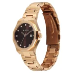 Titan Purple Time Deluxe Quartz Analog Brown Dial Rose Gold Metal Strap Watch For Women - Image 3
