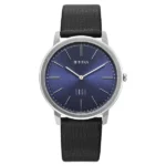 Edge Meister Quartz Analog Blue Dial Black Leather Strap Watch For Men
