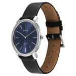 Edge Meister Quartz Analog Blue Dial Black Leather Strap Watch For Men - Image 2