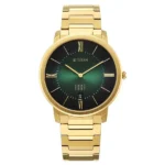 Edge Meister Quartz Analog with Date Green Dial Golden Stainless Steel Strap Watch For Men