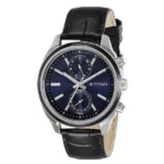 Titan Men's Midnight Precision: Multifunction Blue Dial with Classic Leather Strap Watch