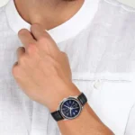 Titan Men's Midnight Precision: Multifunction Blue Dial with Classic Leather Strap Watch - Image 2