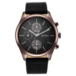 Titan Men's Infinity Chrono watch: Precise Black Dial, Rose Gold Highlights, Durable Leather Strap
