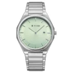 Titan Classique Slim Wear Quartz Analog Pastel Green Dial Silver Stainless Steel Strap Refined Formal Dress Men's Watch