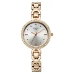 Titan Raga Spotlight Quartz Analog Silver Dial Rose Gold Metal Strap Watch For Women