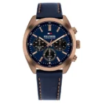 Tommy Hilfiger Quartz Chronograph Blue Dial Blue Leather Strap Watch For Men