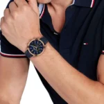 Tommy Hilfiger Quartz Chronograph Blue Dial Blue Leather Strap Watch For Men - Image 4